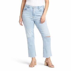 Good American 2/26 Good Curve Straight 0315 High Rise Ripped Jeans Blue Light